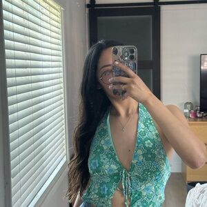 Wild Fable Teal and Blue Floral Halter Top